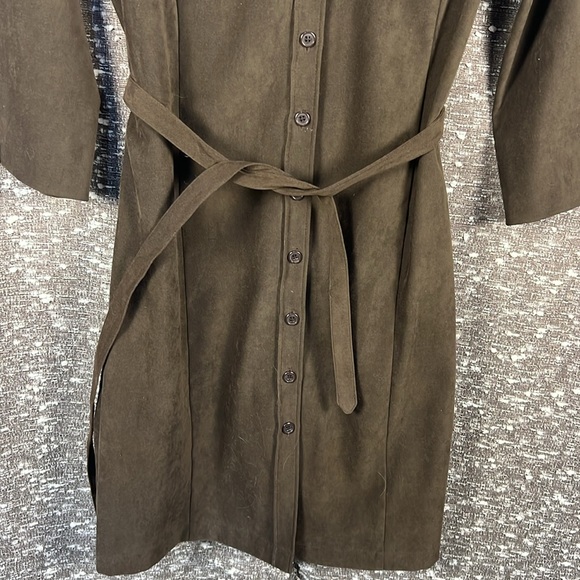 Annex Tara Shirt Button Up Dress‎ Velvet Feel Brown with Waist Tie Size 6 Petite - Picture 8 of 9